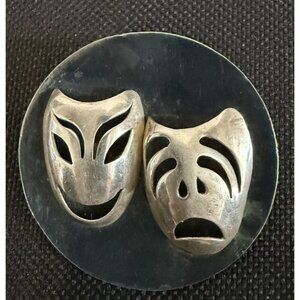 Sosa Mexico Vintage Sterling Comedy Tragedy Drama Masks Brooch Pendant 10 Grams
